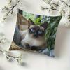 1pc Pillowcase, 2D Flat Printing, Single-Sided Print (No Pillow Insert), 17.72 X 17.72 Inches (45 X 45 Cm), Non-Real Embroidery, Blue-Eyed Siamese Cat