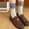 Mid-calf Socks for Women, Spring and Autumn Color-blocking Pile Socks, Retro Polka Dot School Style Cotton Socks for Women
