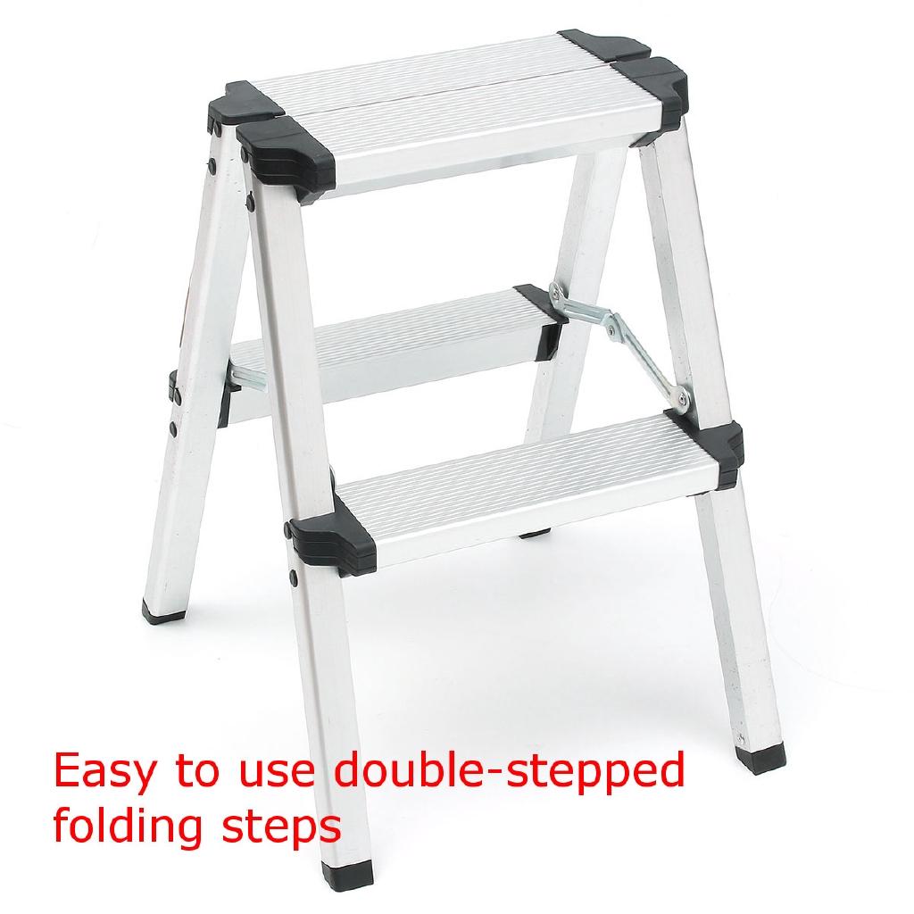 150KG Maximum Load 2 Step Stool Folding Ladder Anti Slip Safety Aluminium Ladder New