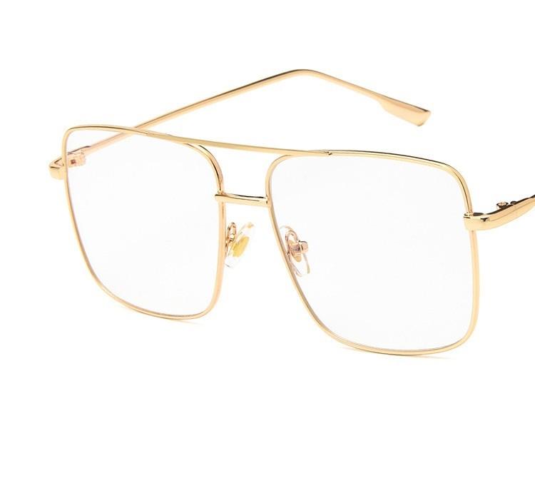 Fashion Vintage Square Frame Oversized Metal Glasses for Men Women Gold Optical Spectacle with Clear Lens