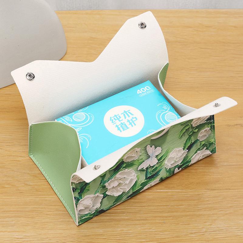 Oil Painting Style Flowers Tissue Box Creative Tabletop Napkin Box For Home Living Room