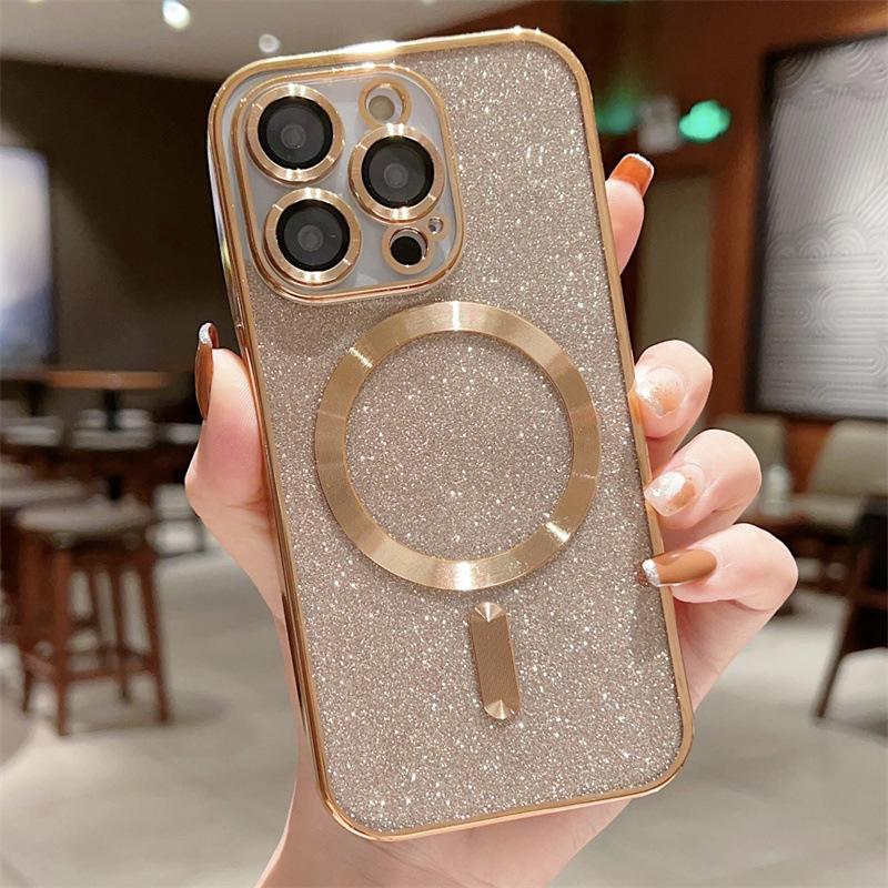 Suitable for Apple IPhone16 Electroplated Magnetic Glitter Phone Case 14Promax Transparent Color 15 Anti-drop Protective Case