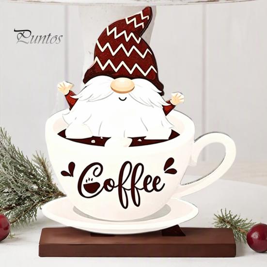 Coffee Bar Shelf Decor Table Ornament, Wooden Theme Stand with Stable Decorative Signs Base, Retro Farmhouse Tray for Kitchen Station Countertop