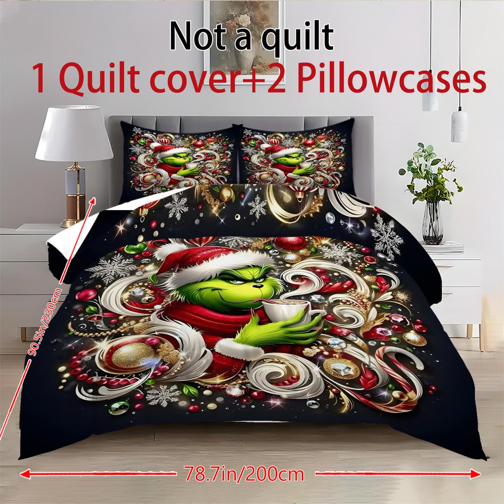 Mit Weihnachtsdekoration bedruckter Bettbezug, superweiche gebürstete Mikrofaser, bequemes Doppelbettset mit Reißverschluss und 2 Kissenbezügen