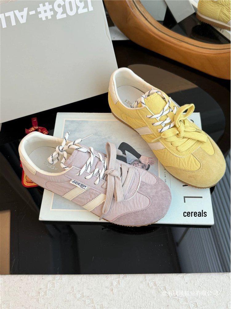 Women's Yellow Leather German Trainer Shoes: New 2025 Spring Style, Lightweight, Versatile, Thin Sole, Casual Sports Skate Shoes.