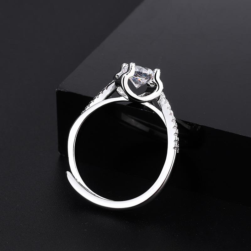 Internet celebrity Xiaohongshu round stone eight hearts eight arrows ring women's four claws wedding ring open ring