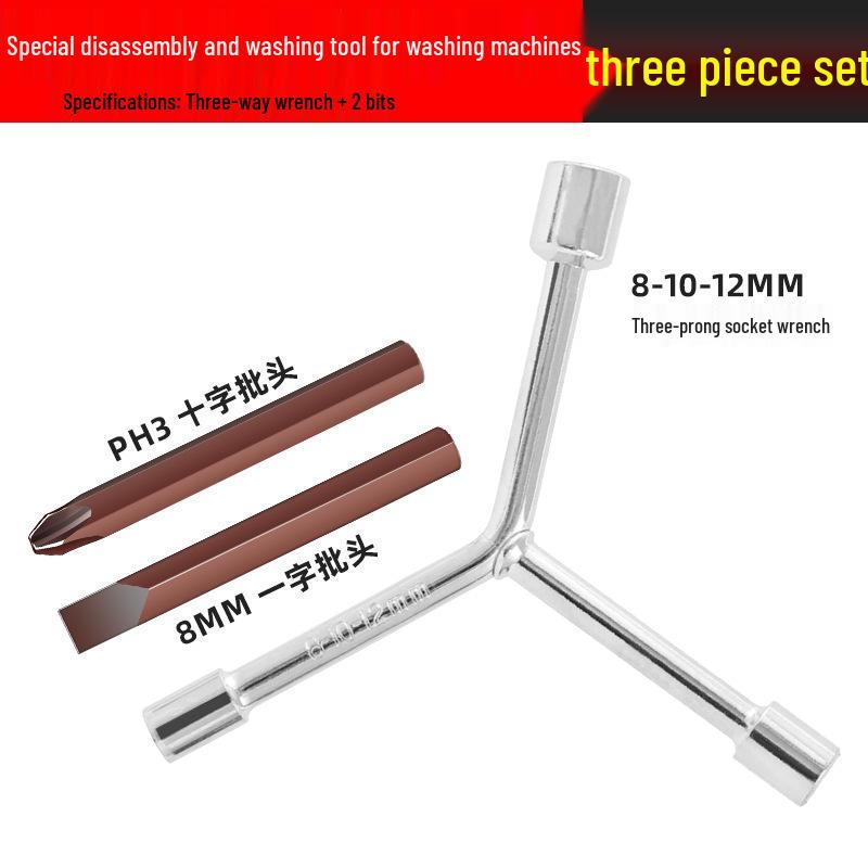 Three-Pronged Multi-Functional Screwdriver & Wrench for Washing Machine Disassembly and Repair