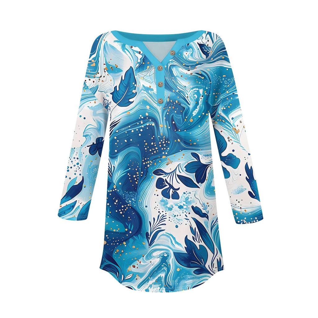 3/4 Sleeve Shirts For Women's Fashion Casual Round Neck Printed T-Shirt Top