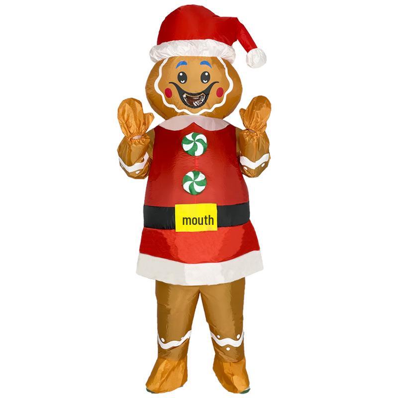 Gingerbread Man Christmas Inflatable Costume - Party Prop & Cartoon Mascot Suit in Red One Size