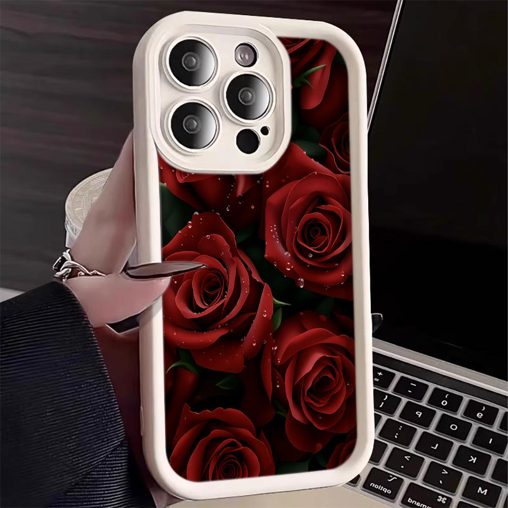 Romantic Red Rose Phone Case For iPhone 17 16 15 14 13 12 11 Pro Max For iPhone 16 15 14 7 8 Plus XS XR X Silicone Bumper Cover