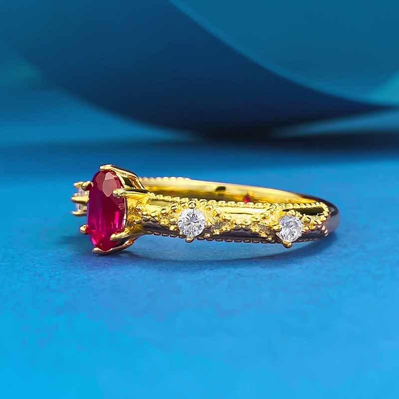 Xiancan Jewelry Women's S925 Silver Gold-Plated Red Oval Ring - Versatile French Style