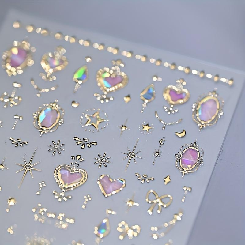 1pc Sweetheart Princess Baroque Nail Stickers Self-Adhesive Reusable Nail Art Decals with Heart, Star & Butterfly Rhinestone Nail Designs