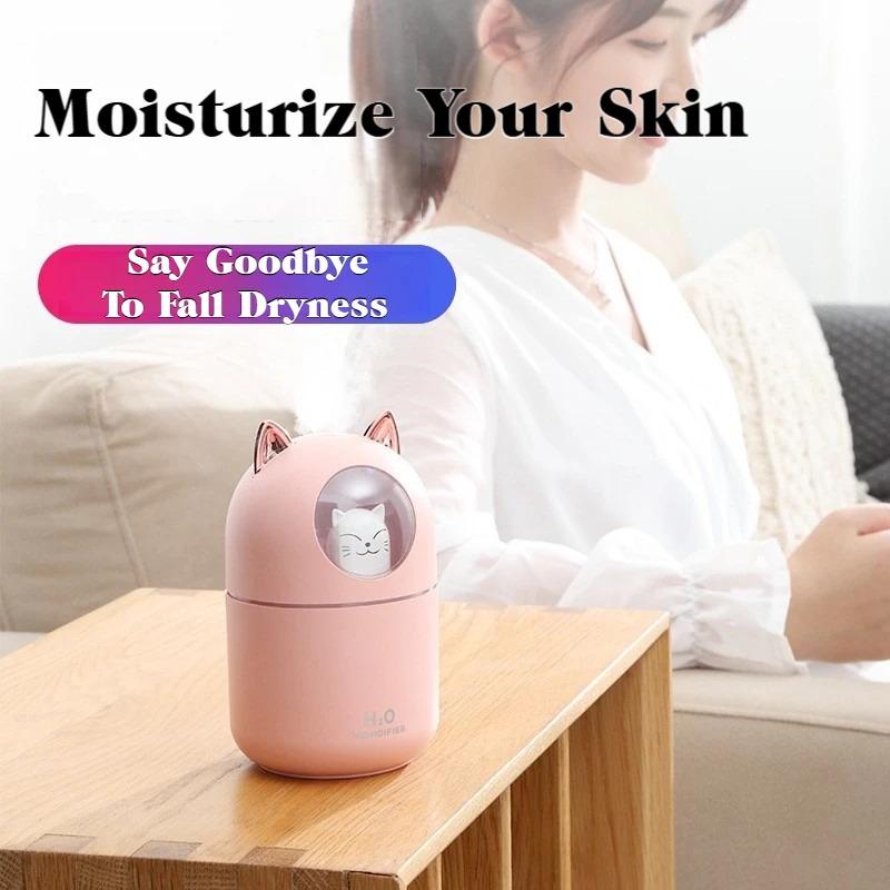 2026New Portable 300ML Cat Shaped Humidifier USB Aroma Diffuser Ultra Silent Household Bedroom Office Car with LED Mist Spray