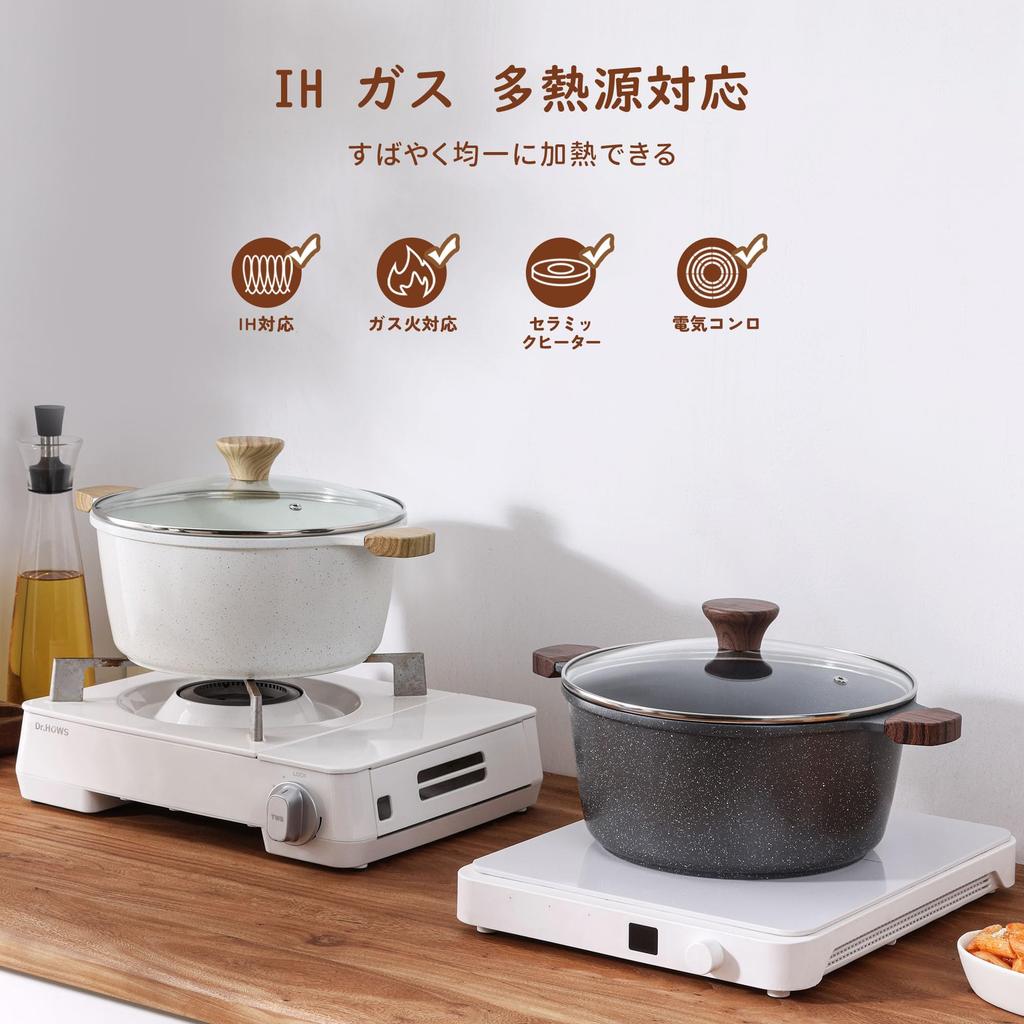 SENSARTE 24cm Deep Double-Handled Pot, Large, Tabletop Pot, IH Compatible, Non-stick Marble Coating, PFAS & PTFE Free, Easy To Clean, Curry Pot, Deep