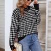 Ladies Fashion Casual Loose Knit Contrast Houndstooth Pullover Sweater
