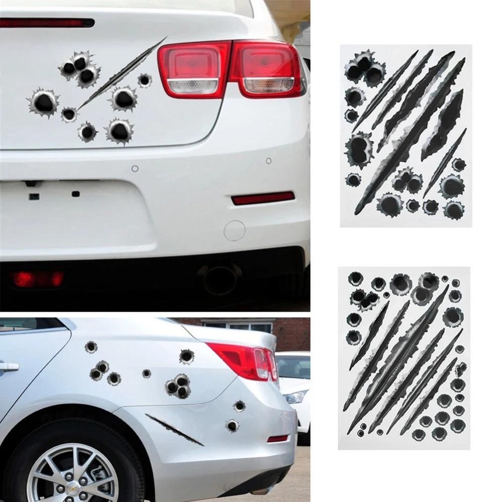 1Pcs Funny Car Stickers 3D Bullet Hole Car Side Car-covers Motorcycle Scratch Realistic Bullet Hole Waterproof Accessories Tools