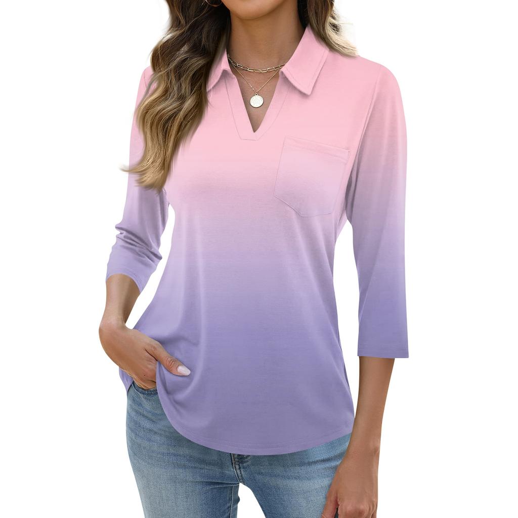 Damska Koszula Casual z Klapami Krótki Rękaw 3/4 z Nadrukiem Damskie Góry