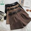 Casual Comfortable Elegant  Shorts with Belt Women's Slim Wide Leg A-line Shorts