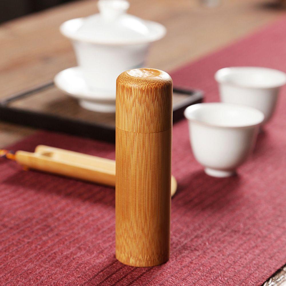 Tragbarer runder Behälter mit Deckel, handgefertigte Bambus-Aufbewahrungsbox, Teedose, Behälter, Organizer