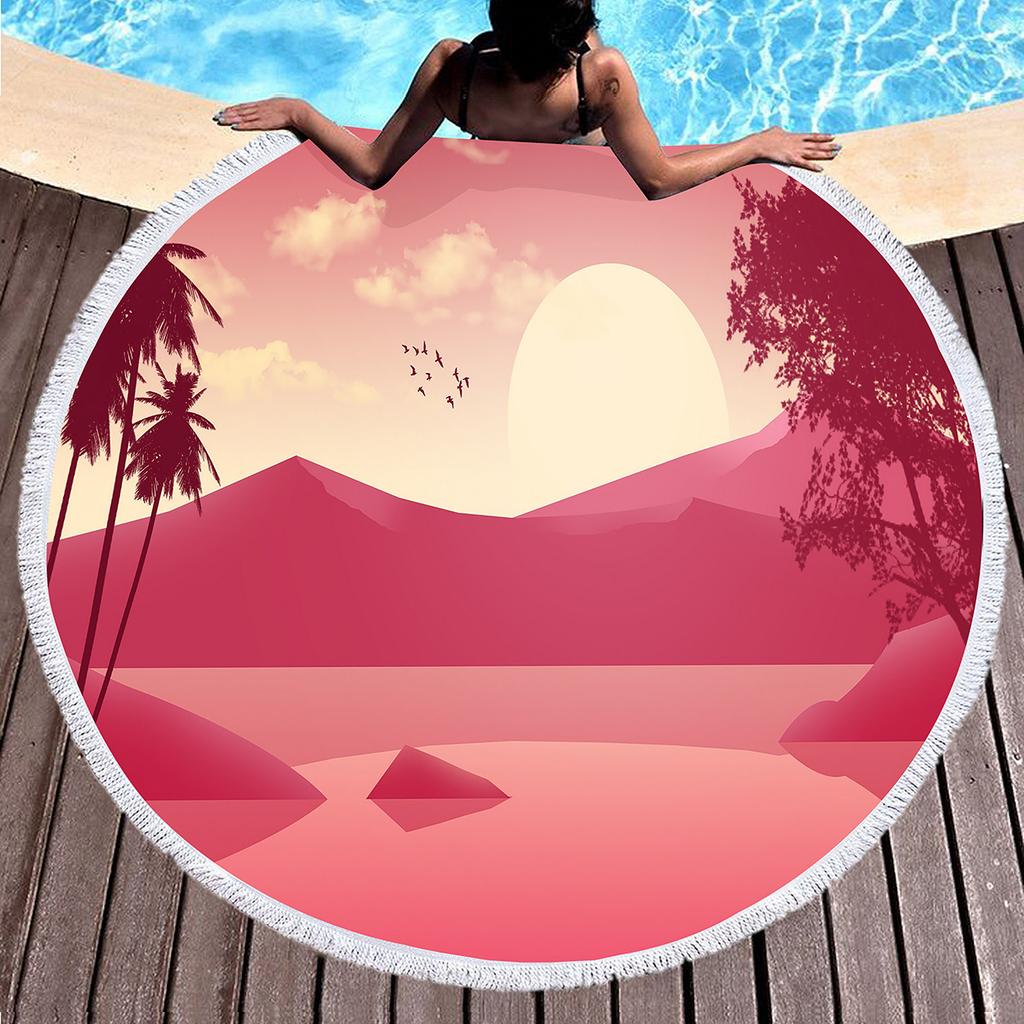Sunrise Natural Scenery Round Beach Towel, Absorbent Quick Dry Sand Free Towel for Bathroom Pool Surf Travel Outdoor Meditation