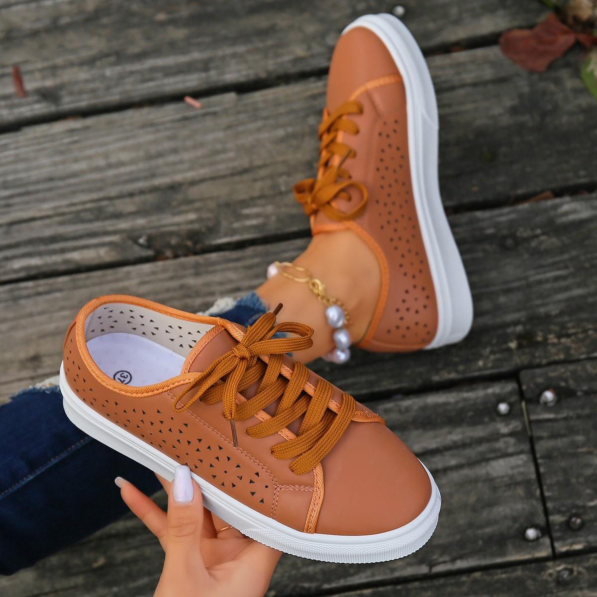 

Женские туфли-лодочки с полым круглым носком, на толстой подошве, повседневные, дышащие, на шнуровке, белые 43 шоколадный