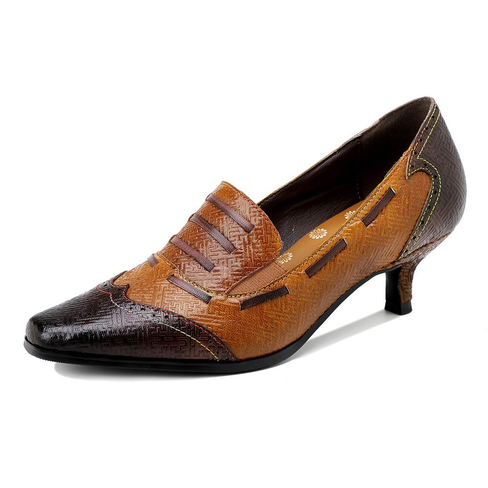 

Женская обувь Сандалии из натуральной кожи Модные и элегантные туфли на высоком каблуке с тиснением в стиле ретро и ручной росписью 42