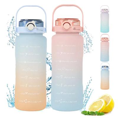 2L Frosted Sports Water Bottle Motivational Time Marker Drinking Bottles Large Capacity Gradient Plastic Water Cup For Outdoor