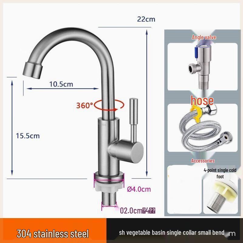 Mini 304 Stainless Steel Single Cold Kitchen Faucet