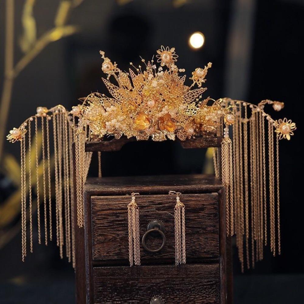 Sparkling Bridal Headwear with Ear Clip Phoenix Crown Fashion Crown Hair Clip Hair Accessories