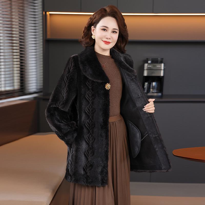 Mom's 2025 Faux Mink Velvet Winter Coat - Eco-Friendly Fur for Middle-Aged & Elderly Women in 40s & 50s