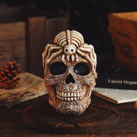 Halloween Skull Ornament Horror Vintage Gothic Flower Spider Skull Head