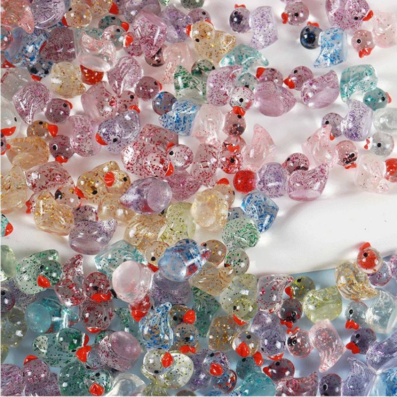 10PCS Mini Ducks Sequin Miniature Duck Resin Desk Decoration Cute Figurines Fairy Garden Accessories Desk Decoration