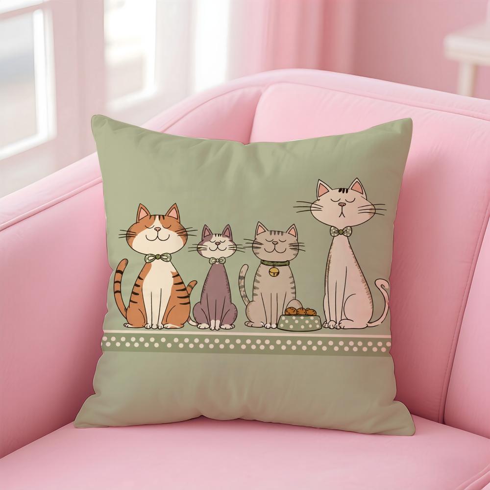 Adorable Cat Cushion Cover Short Plush Soft DoubleSided Printing Pillow Case Cozy Sofa Bedroom Home Decor Gift