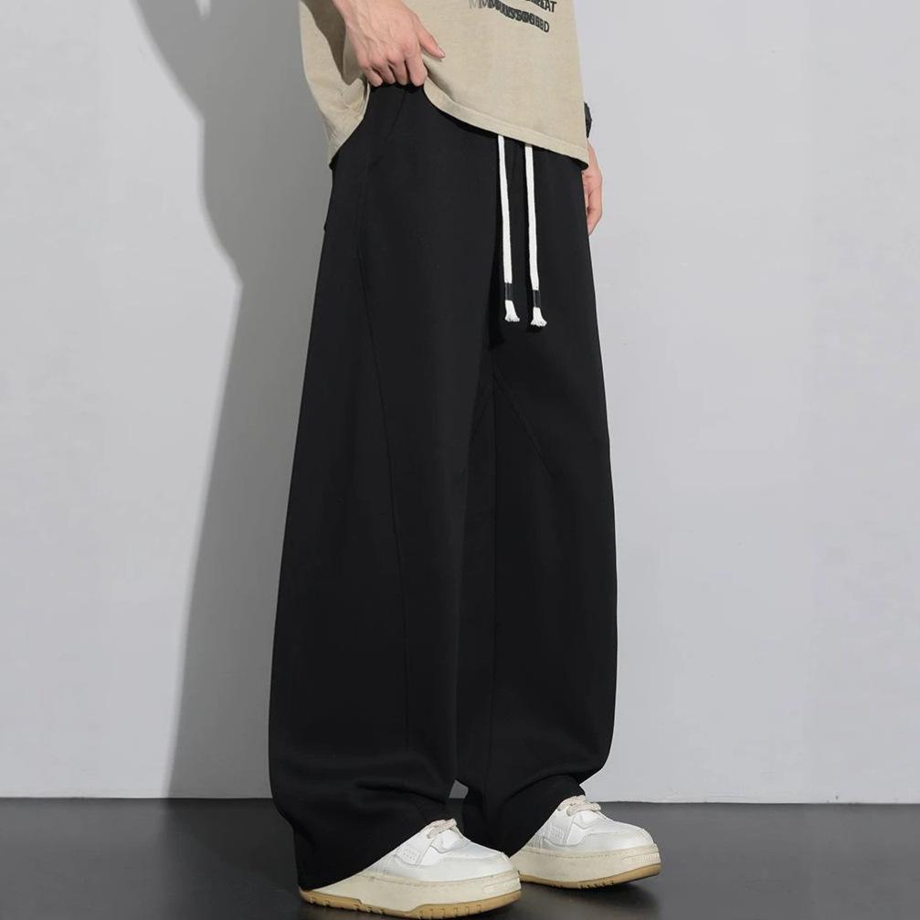 Summer new European, American and Japanese scimitar splicing loose gray straight wide-leg casual pants men's very light pants