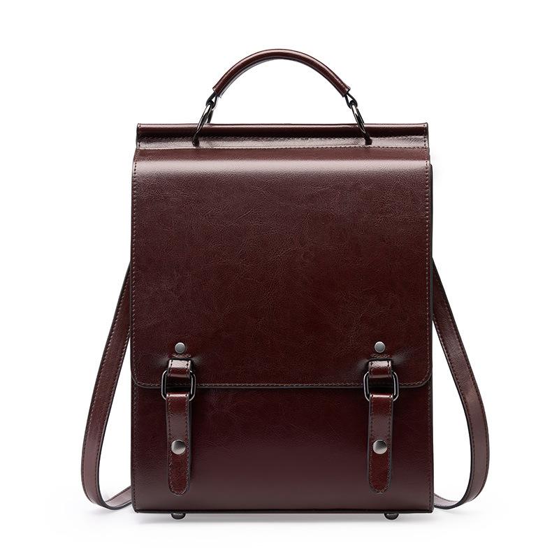 Women's bag leather retro shoulder simple fashion college wind backpack college bag laptop bag