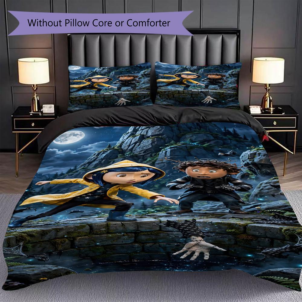 1PC Coraline Pattern Bedding Quilt Set Quilt Cover Pillowcase Home Decoration Birthday Gift (1 * Duvet Cover + 2 * Pillowcase, Without Core)