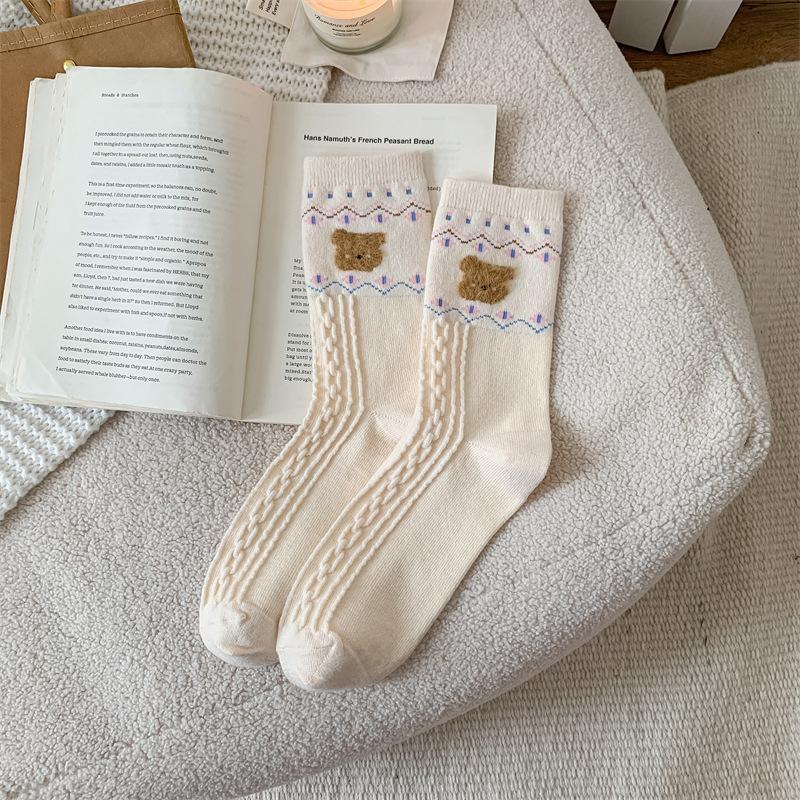 Cartoon Bear Warm Bellow Socks Socks Flocked Socks Piles Of Socks