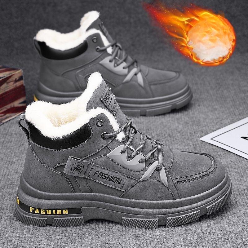 Fashion Men's Snow Boots 2024 Plush Warm High Top Winter Trend Platform Comfort Lace Up Outdoor Warm Cotton Shoes Cold Proof Ankle Boots