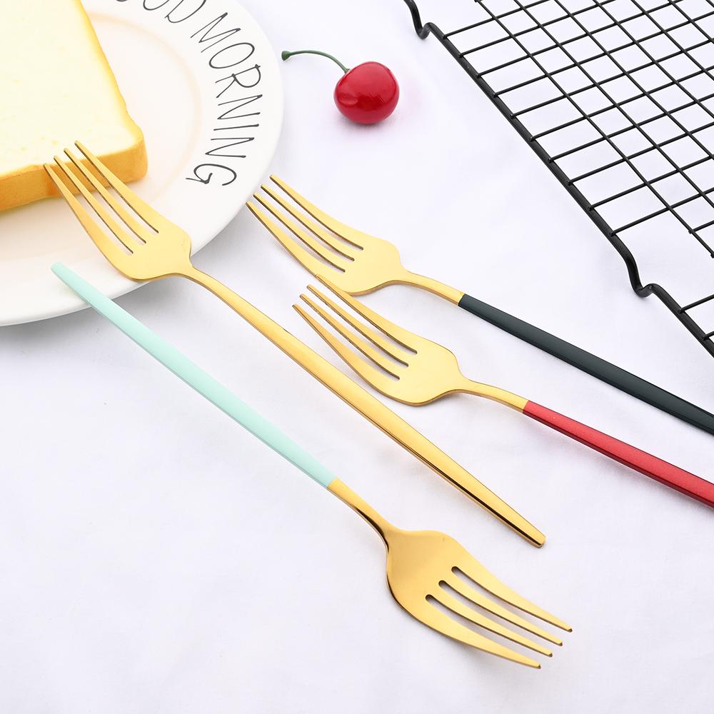 6Pcs Colorful Cutlery Set Stainless Steel Dinner Fork Set Dessert Cake Fork Fruit Salad Fork Tableware Set Kitchen Flatware Set