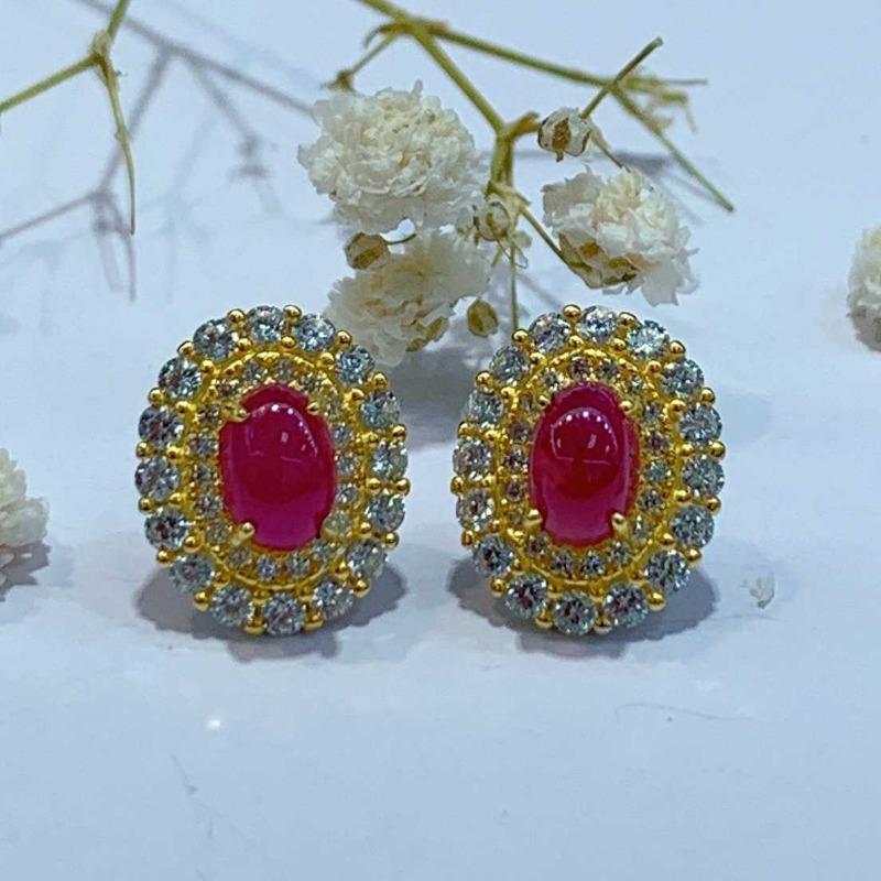 Sace Gems Earrings for Women 925 Sterling Silver 4*6MM Natural Ruby Stud Earrings Wedding Party Fine Jewelry