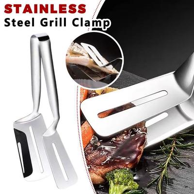 Steel Steak Clamp Stainless Steel BBQ Bread Clip Pancake Frying Shovel Fish Roast Meat Clip Household Kitchen Tools