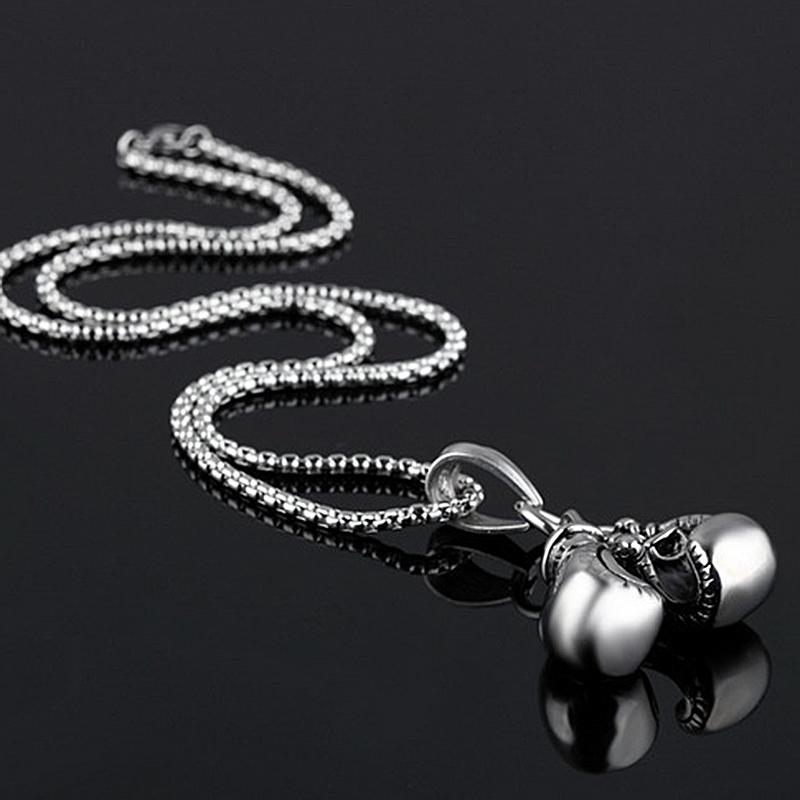 Vintage Boxing Gloves Pendant Necklace For Men Punk Hip Hop Style Gold Color Titanium Steel Chain Fashion Women Jewelry Gifts