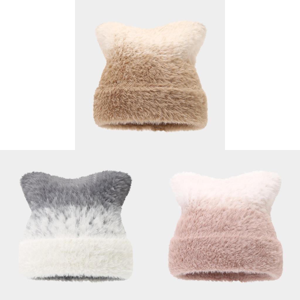 Knit Cat Ear Beanie With Gradient Colors For Winter Warmth And Windproof Comfort