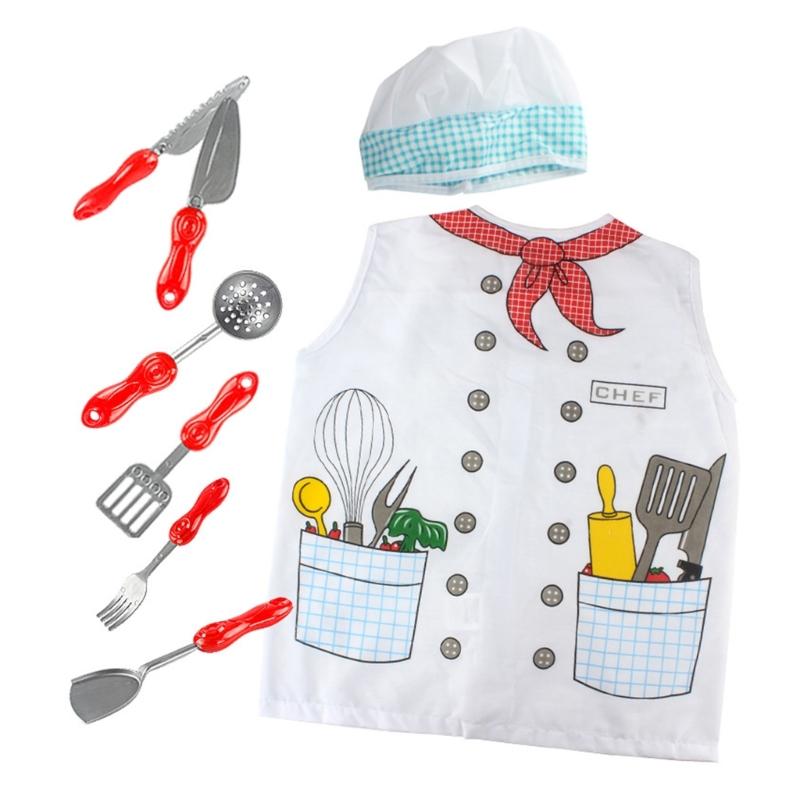 Kids Chefs Costume Set with Chefs Caps Chefs Vest Colander Kitchen Chefs Pretend Play Toys Chefs Outfits for Halloween 1