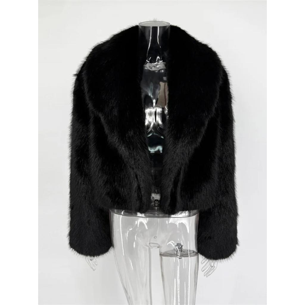 Wintermode Pelz Feder Oberbekleidung für Damen Revers Hohe Taille Warm Locker Langarm Pendelmantel Weiblich Pelz Feder