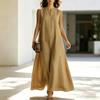 Summer Sleeveless Dress for Women Casual V Neck Long Tank Dress Flowy A-line Beach Sundress with Pockets