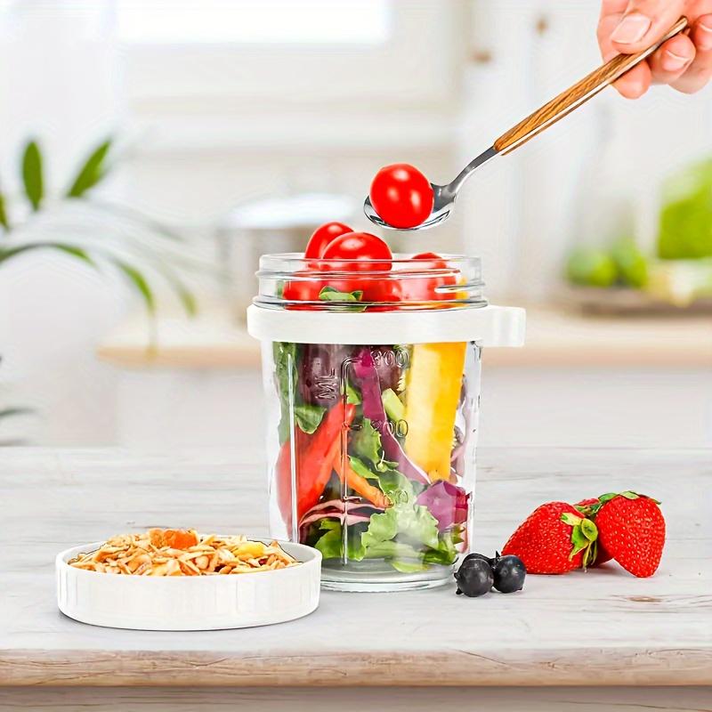 1pc/2pcs Glass Oatmeal Cup, Overnight Oats Container with Lid and Spoon, 16oz Cereal, Milk & Fruit Salad Storage Jar