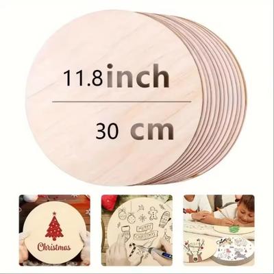 10Pcs 30cm Blank Wood Pieces Squares Round Wooden Slices for DIY Art Crafts Painting Laser Engraving Carving Coaster