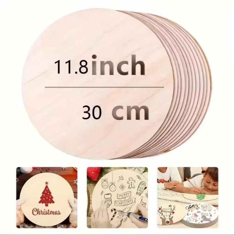 10Pcs 30cm Blank Wood Pieces Squares Round Wooden Slices for DIY Art Crafts Painting Laser Engraving Carving Coaster