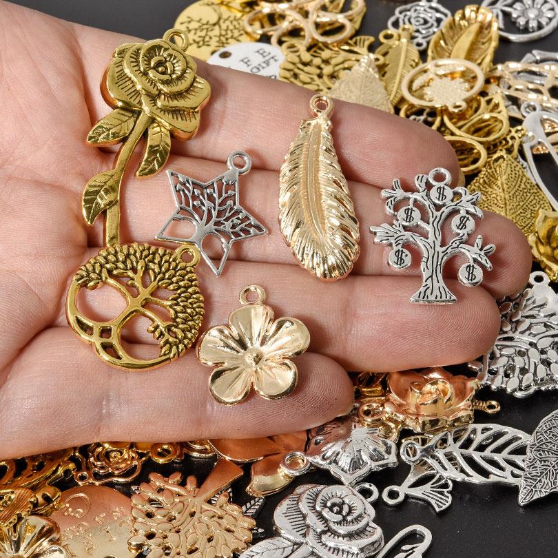 Mix 10/20/30/50pcs Plant Charm Tree Of Life Rose Sunflower Leaf Pendant Charms For Jewelry Making Bulk DIY Accessories Materials